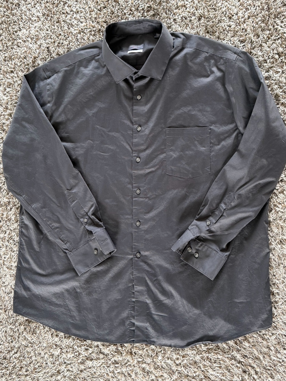 Van Heusen Gray Long-Sleeve Button-Down Dress Shirt
